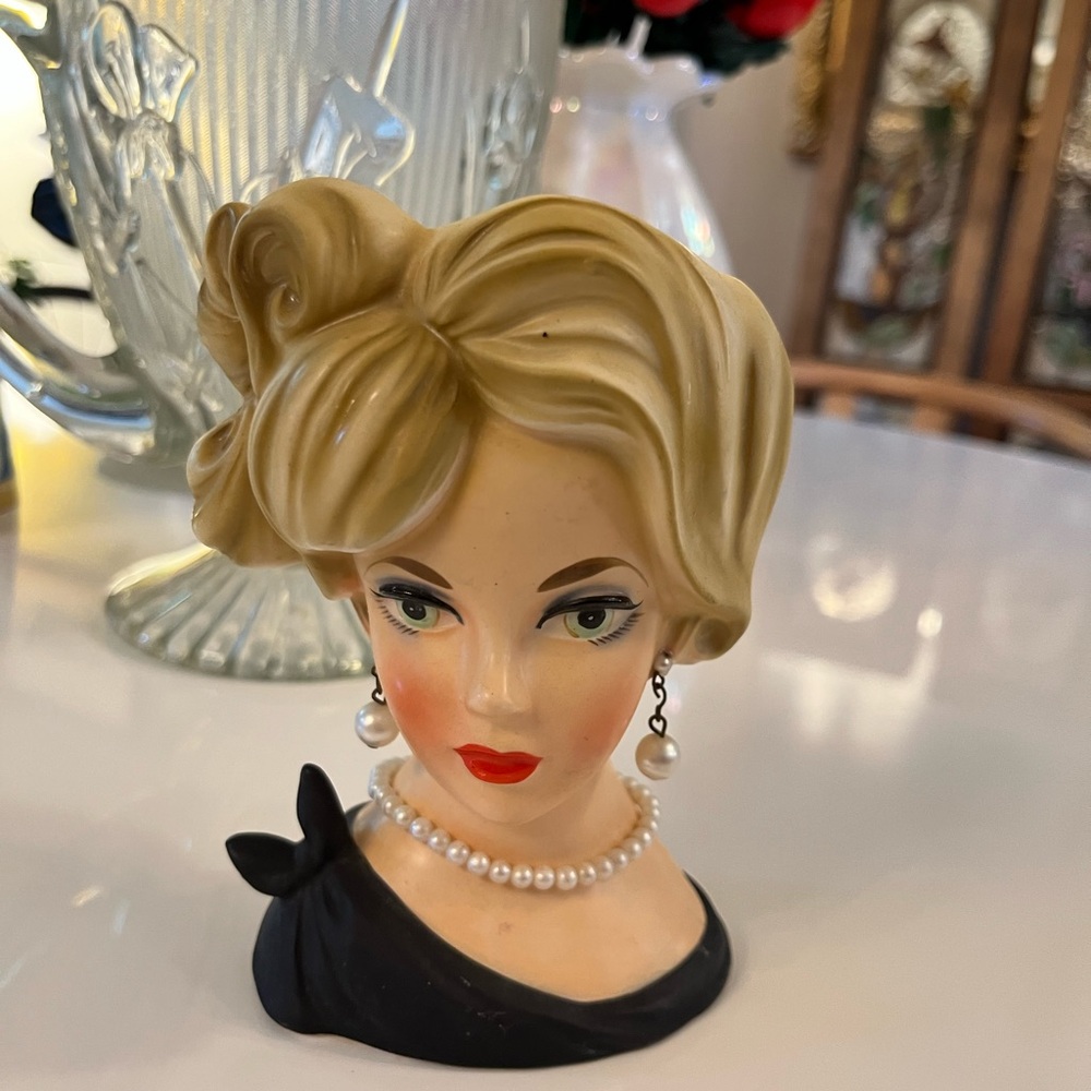 Vintage Lady Head Vase with Blonde Hair